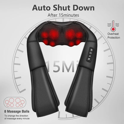 The iKristin Shiatsu Back Massager with auto shut down after 15 minutes for safety. Featuring 8 massage balls that change direction every minute, this massager ensures effective relief from neck and back pain.